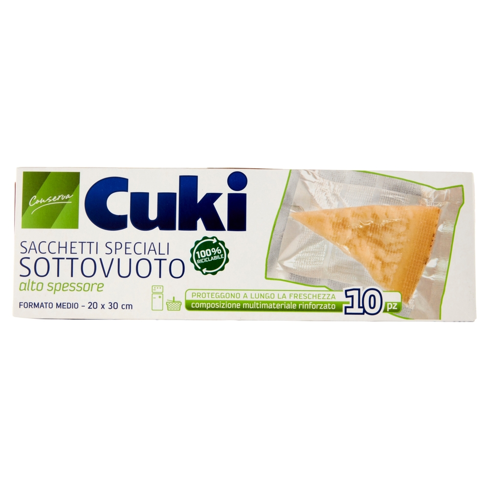 Cuki Conserva Sacchetti Speciali Sottovuoto alto spessore Formato Medio - 20 x 30 cm 10 pz